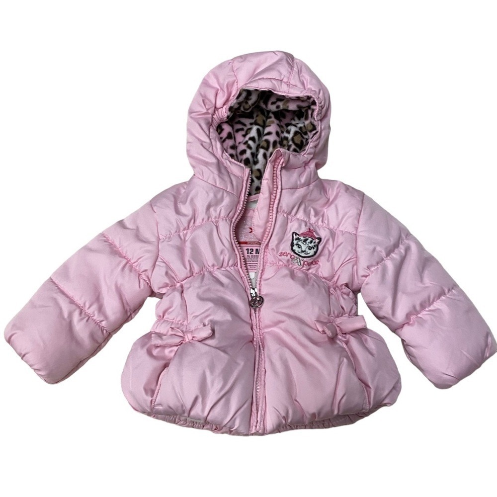 ZeroXposure Baby Girls Pink Puffer Jacket Snowsuit‎ Hooded Leopard Lined 12M